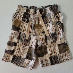 Gymboree Baby Boy 18-24 Months Plaid Patchwork Shorts Brown Tan W Pockets